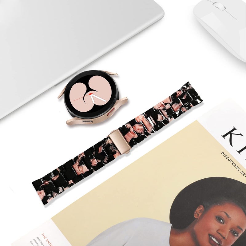 DEALELE Bands Compatible with Samsung Galaxy Watch 7 / FE / 6/6 Classic / 5/5 Pro / 4/4 Classic / 3 41mm / Huawei GT3 42mm, 20mm Colorful Resin Replacement Strap for Women Men (Black-Rose) - Image 5